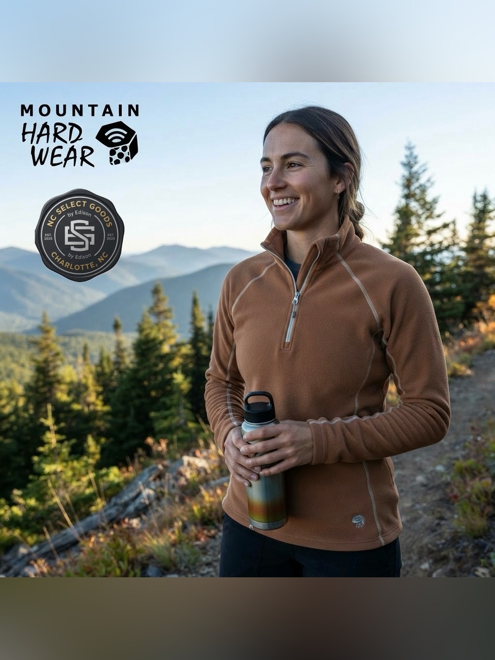 Mountain Hardwear Sweater Womens Large Long Sleeve Pullover 1/4 Zip Brown POLART